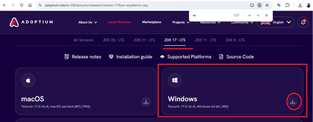 java version
